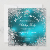 クリスマスホリデーパーティーウィンターワンダーランドティール（緑がかった色） 招待状 (正面)