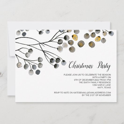 クリスマスホリデーパーティーウエレガントィンターお祝い 招待状 (正面)