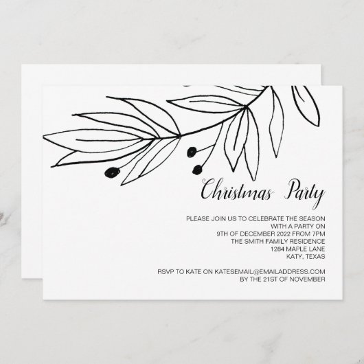 クリスマスホリデーパーティーウエレガントィンターお祝い 招待状 (正面/裏面)