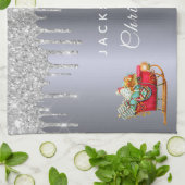 クリスマスホリデーパーティーシルバーグリッターそり キッチンタオル (折り畳み)