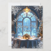 クリスマスホリデーパーティーディナーブルースノーフレークツリー 招待状 (正面)