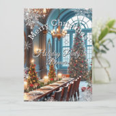 クリスマスホリデーパーティーディナーブルーレッドツリー 招待状 (スタンド正面)