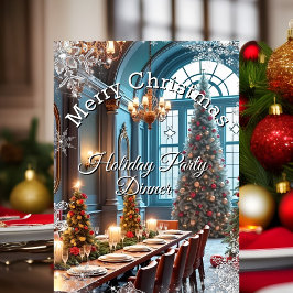 クリスマスホリデーパーティーディナーブルーレッドツリー 招待状
