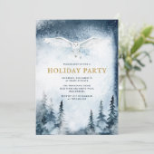 クリスマスホリデーパーティーモダンブルーフォレストフクロウ 招待状 (スタンド正面)
