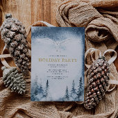 クリスマスホリデーパーティーモダンブルーフォレストフクロウ 招待状