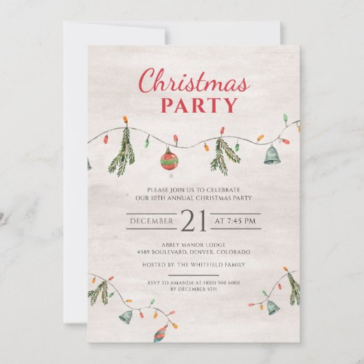 クリスマスホリデーパーティーライトアンドデコール 招待状 (正面)