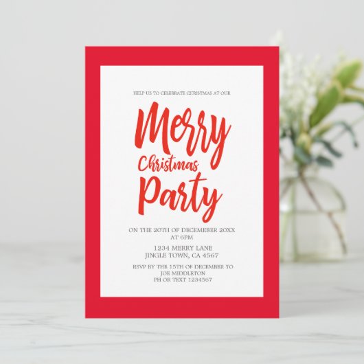 クリスマスホリデーパーティーレッドウィット白タイポグラフィ 招待状 (スタンド正面)