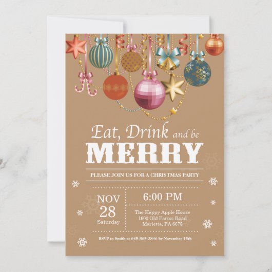 クリスマスホリデーパーティー招待状食べドリメリーンク 招待状 (正面)