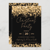 クリスマスホリデーパーティー金ゴールドきらめくライト 招待状 (正面/裏面)