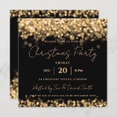 クリスマスホリデーパーティー金ゴールドきらめくライト 招待状 (正面/裏面)