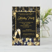 クリスマスホリデーパーティー金ゴールドブラックスノーフレーク 招待状 (スタンド正面)