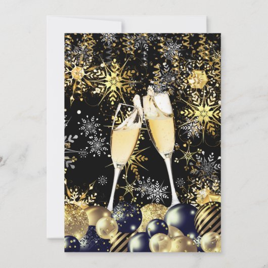 クリスマスホリデーパーティー金ゴールドブラックスノーフレーク 招待状 (裏面)