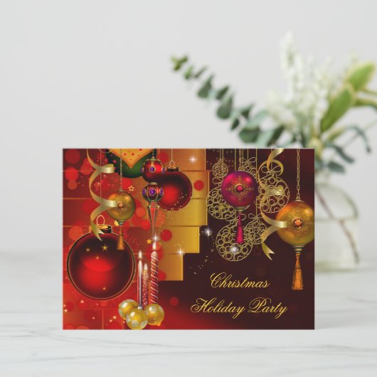 クリスマスホリデーパーティー金ゴールドレッドクリスマスデコレーション 招待状 (スタンド正面)