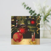 クリスマスホリデーパーティー金ゴールドレッドクリスマスボール 招待状 (スタンド正面)