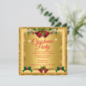 クリスマスホリデーパーティー金ゴールドレッドグリッター写真 招待状 (スタンド正面)
