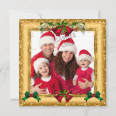 クリスマスホリデーパーティー金ゴールドレッドグリッター写真 招待状 (裏面)