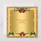 クリスマスホリデーパーティー金ゴールドレッドグリッター2 招待状 (裏面)