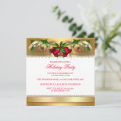 クリスマスホリデーパーティー金ゴールドレッドベルズボーブル 招待状 (スタンド正面)