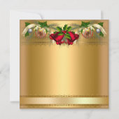 クリスマスホリデーパーティー金ゴールドレッドベルズボーブル 招待状 (裏面)