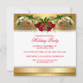 クリスマスホリデーパーティー金ゴールドレッドベルズボーブル 招待状 (正面)