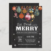 クリスマスホリデーパーティー食べ招待状ドリンクメリー 招待状 (正面/裏面)