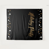 クリスマスホリデーパーティー 法人 ゴールドの背景 タペストリー (正面(横))