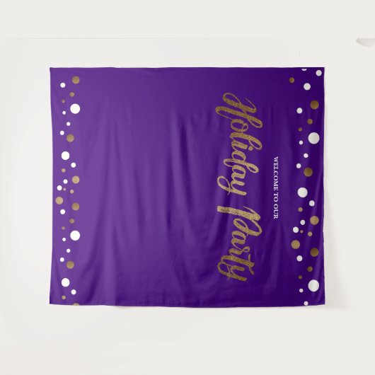 クリスマスホリデーパーティー 法人 ゴールドの背景 タペストリー (正面(横))