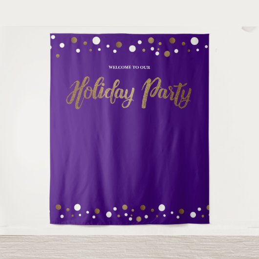 クリスマスホリデーパーティー 法人 ゴールドの背景 タペストリー (正面)
