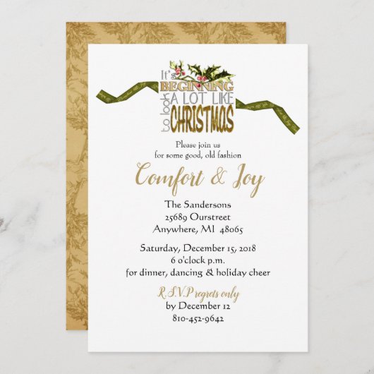 クリスマスホリデーパーティ心地よい&ジョイ 招待状 (正面/裏面)