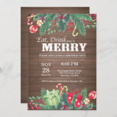 クリスマスホリデーパーティ招待状ウ素朴ッド 招待状 (正面/裏面)