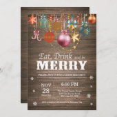 クリスマスホリデーパーティ招待状ウ素朴ッド 招待状 (正面/裏面)