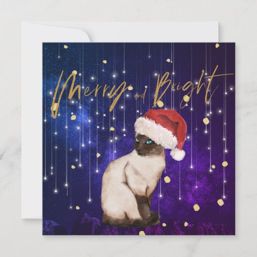 クリスマスホリデーパープルキャットサンタグリーティング (正面)