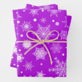 クリスマスホリデーパープルスノーフレーククリスマスパターン ラッピングペーパーシート (インサイチュ)