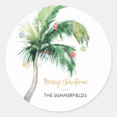 クリスマスホリデーパームツリーファミリー名 ラウンドシール (正面)