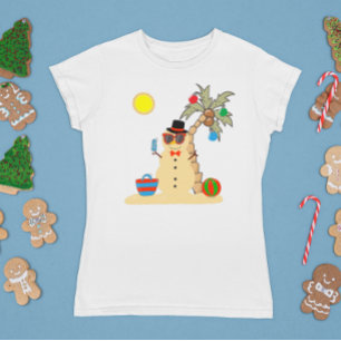 クリスマスホリデービーチトロピカル雪だるま Tシャツ