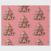 クリスマスホリデーピンクのクリスマスツリーのギフトラップ ラッピングペーパー (フラット)