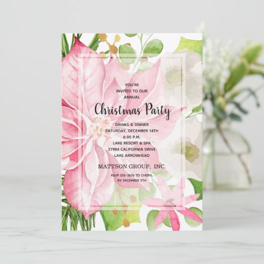 クリスマスホリデーピンクポインセチアフローラ招待状 (スタンド正面)