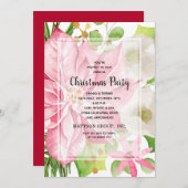 クリスマスホリデーピンクポインセチアフローラ招待状 (正面/裏面)