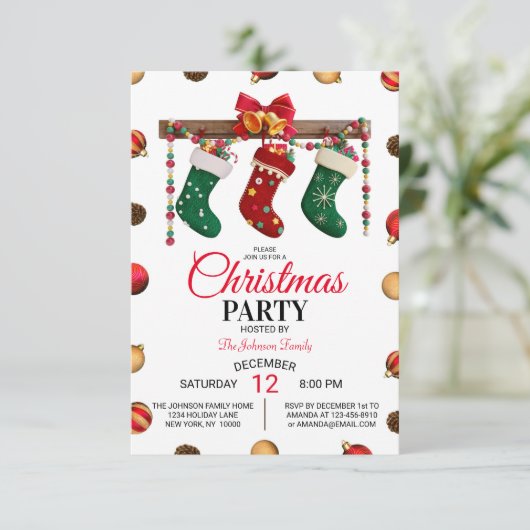 クリスマスホリデーファミリーパーティの招待状 カード (スタンド正面)