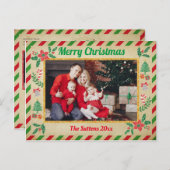 クリスマスホリデーファミリーフォトグリッター航空便 ポストカード (正面/裏面)
