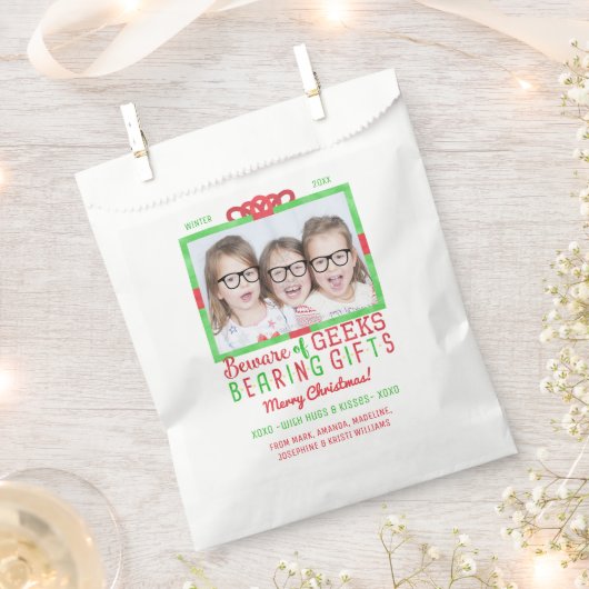 クリスマスホリデーファミリーフォト |おもしろいギーク フェイバーバッグ (クリップ留めされた状態)