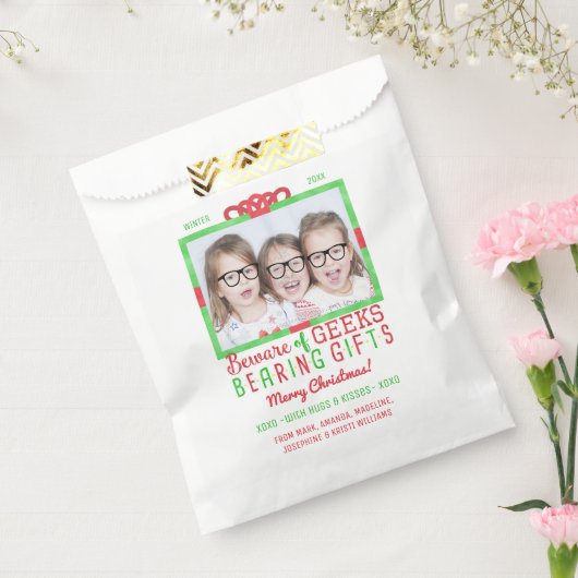クリスマスホリデーファミリーフォト |おもしろいギーク フェイバーバッグ (封をした状態)