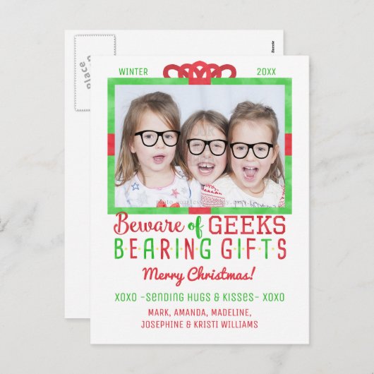 クリスマスホリデーファミリーフォト|個のおもしろいギーク シーズンポストカード (正面/裏面)