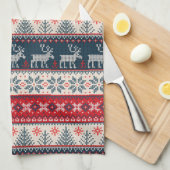 クリスマスホリデーフェイクニットパターンノルディックテーマ キッチンタオル (四つ折り)