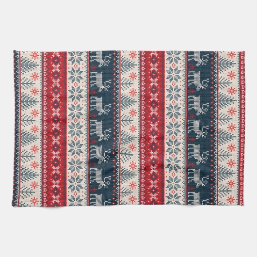 クリスマスホリデーフェイクニットパターンノルディックテーマ キッチンタオル (横)