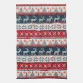 クリスマスホリデーフェイクニットパターンノルディックテーマ キッチンタオル (縦)