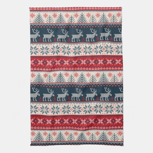 クリスマスホリデーフェイクニットパターンノルディックテーマ キッチンタオル (縦)