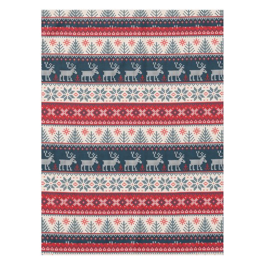 クリスマスホリデーフェイクニットパターンノルディックテーマ テーブルクロス (正面)