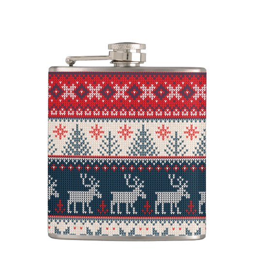 クリスマスホリデーフェイクニットパターンノルディックテーマ フラスク (正面)