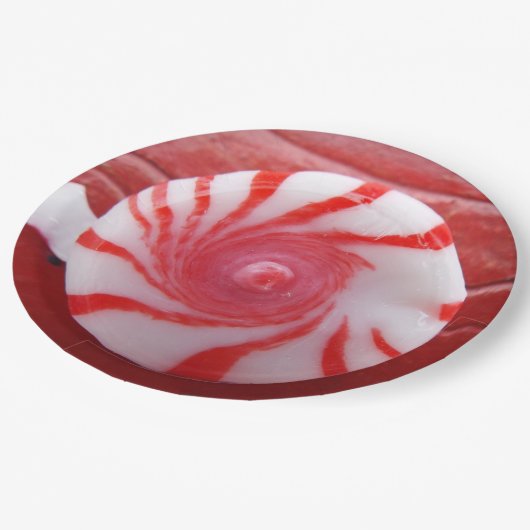 クリスマスホリデーフェスティバルペパーミントの渦巻きキャンディ ペーパープレート (アングル)